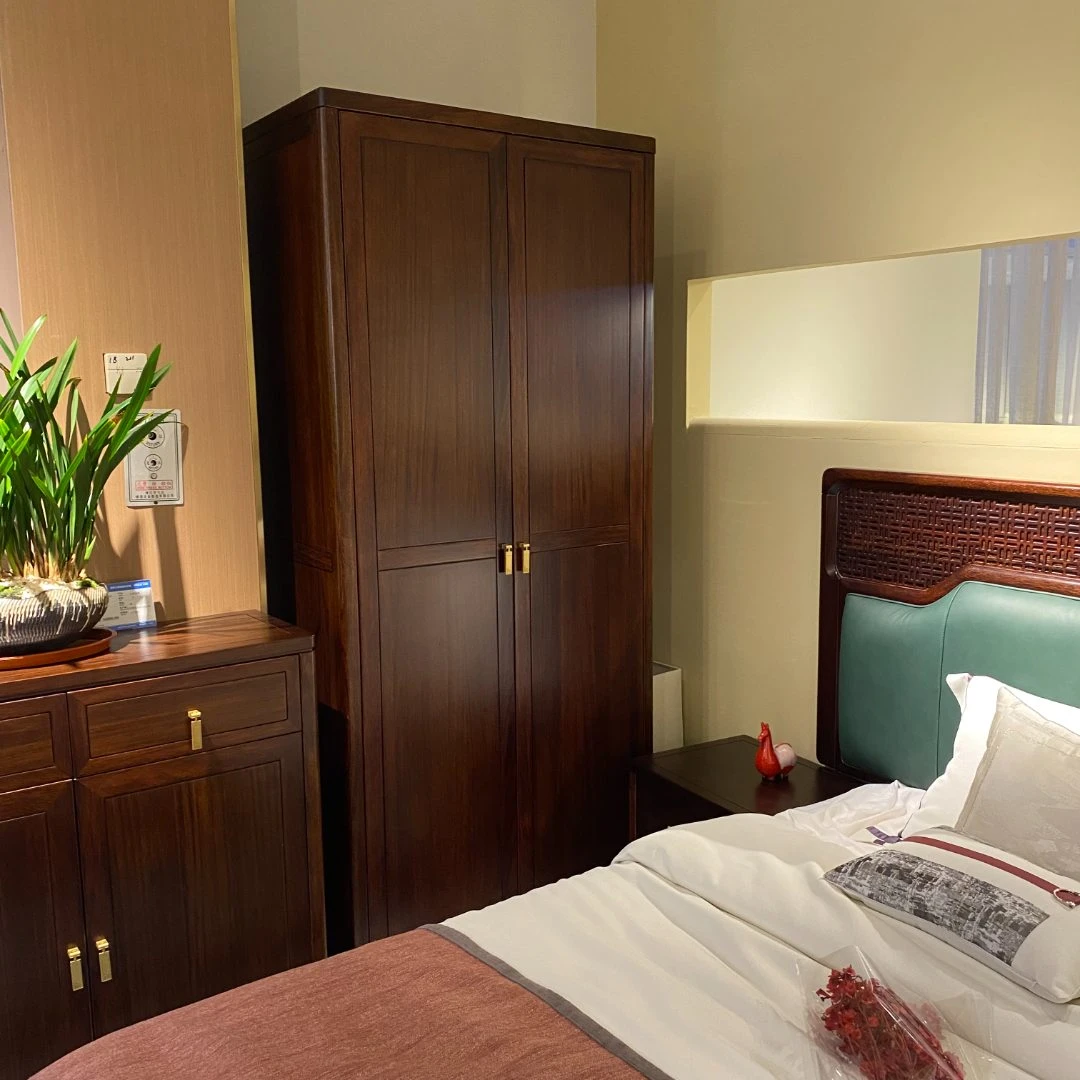 Y902#新中式乌金木全实木两门衣柜卧室储物柜对开（950*600*2150）