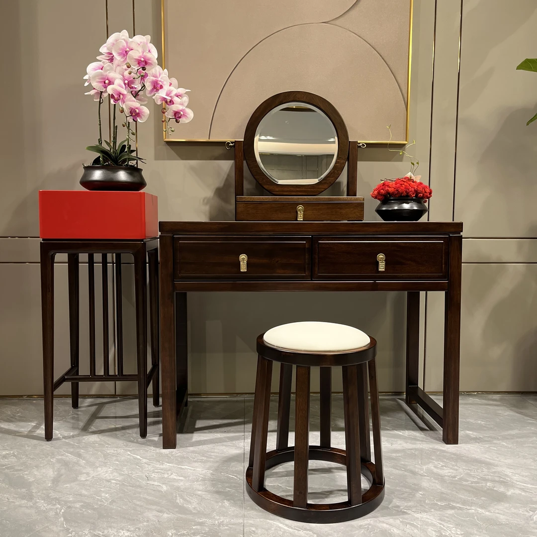 Y301#新中式乌金木梳妆台化妆台禅意中式卧室梳妆桌1000*450*760