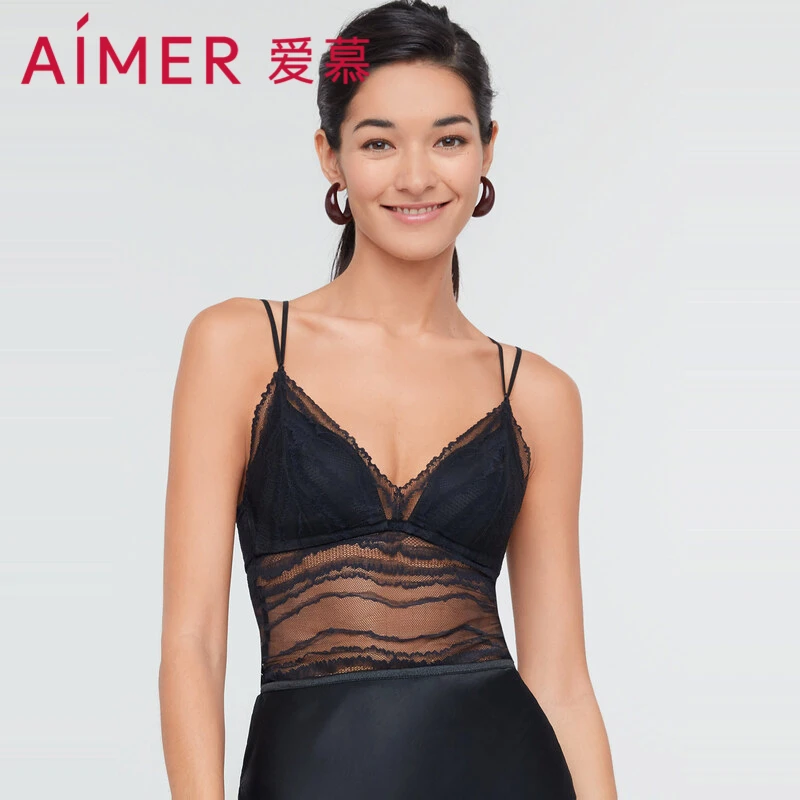爱慕AIMER旋律女士性感欧美带杯打底背心蕾丝美背露背 AM717201