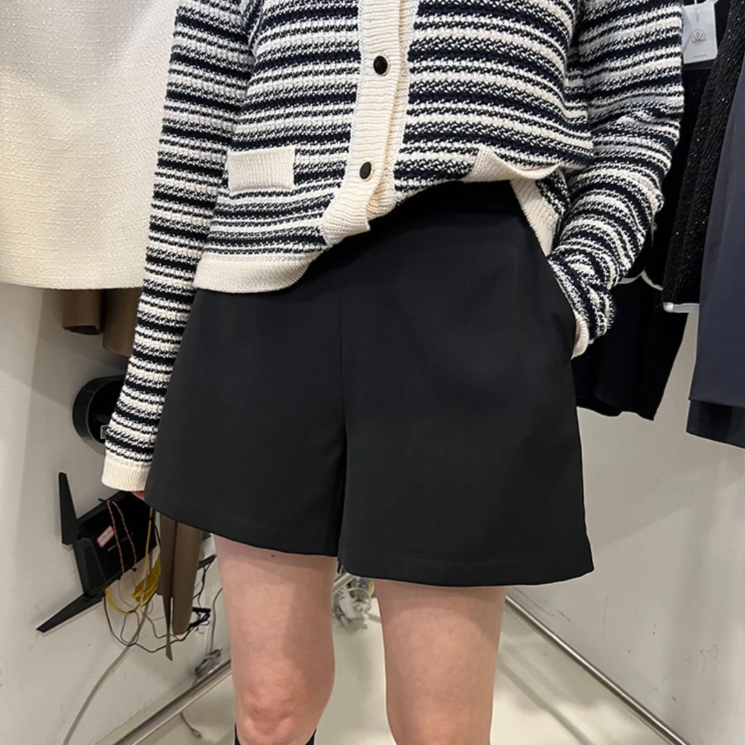 韩版夏季新款纯色显瘦高腰阔腿休闲短裤女黑色百搭宽松热裤7063