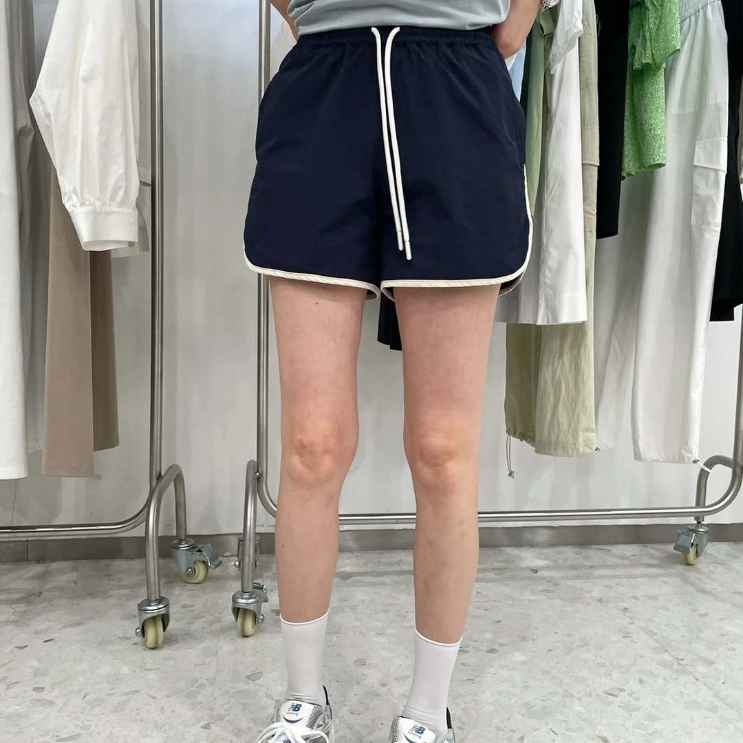 widelia韩版新款夏季简约撞色松紧腰休闲阔腿短裤女7695百搭高腰