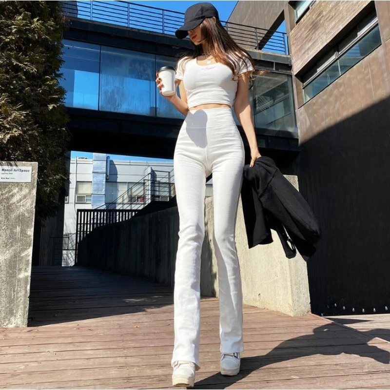 韩版夏季显瘦棉短袖露肚T恤高腰长裤健身跑步运动休闲两件套装女