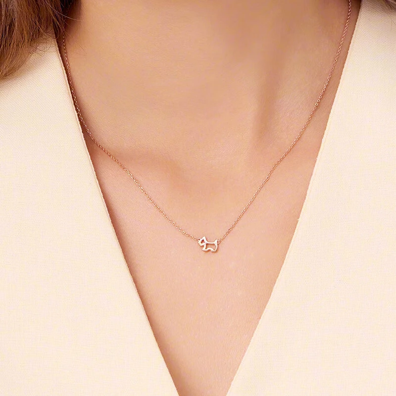 AGATHA 链子925银 气质法式镂空小狗时尚轻奢锁骨项链百搭金色X