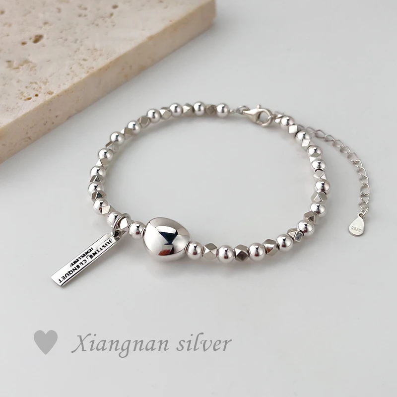 925银手链 纯银豆豆手链女时尚百搭手镯蹦迪足银手串个性拼接饰品