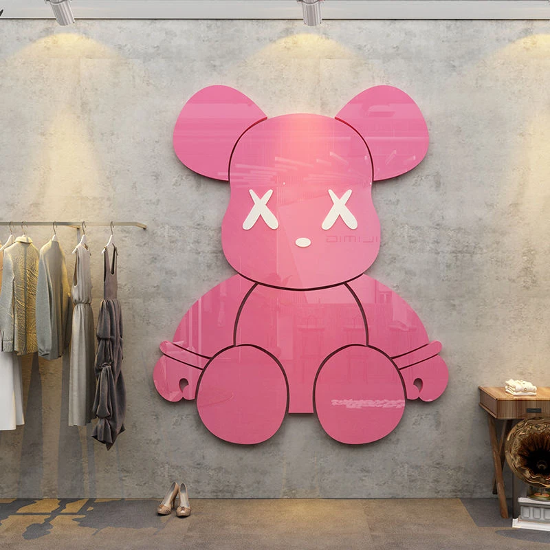 奶茶店网红暴力熊芝麻街kaws场景布置装饰品服装餐饮铺墙面贴文字
