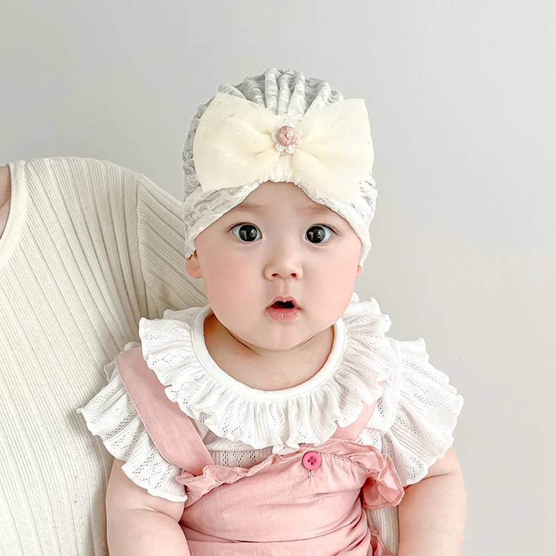 新生婴儿帽子春夏季薄款透气蕾丝女宝宝胎帽护囟门帽印度帽公主帽