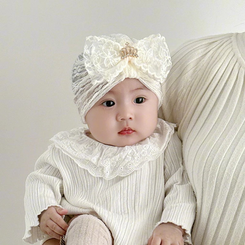 婴儿帽子春秋季女宝宝套头帽洋气蝴蝶结小月龄婴幼儿公主胎帽薄款