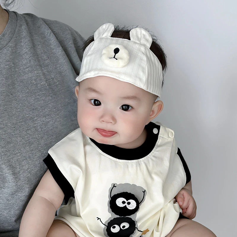 新生婴儿帽子春夏季男女宝宝护囟门胎帽婴幼儿超萌小熊发带空顶帽