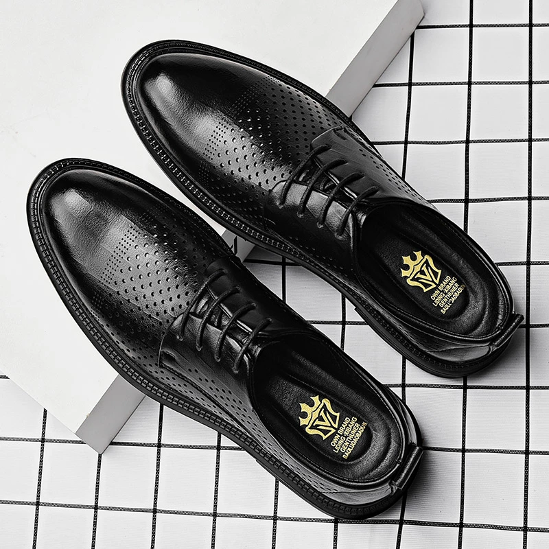 1372皮鞋男夏季透气镂空凉鞋打孔网眼商务休闲英伦正装尖头增高鞋