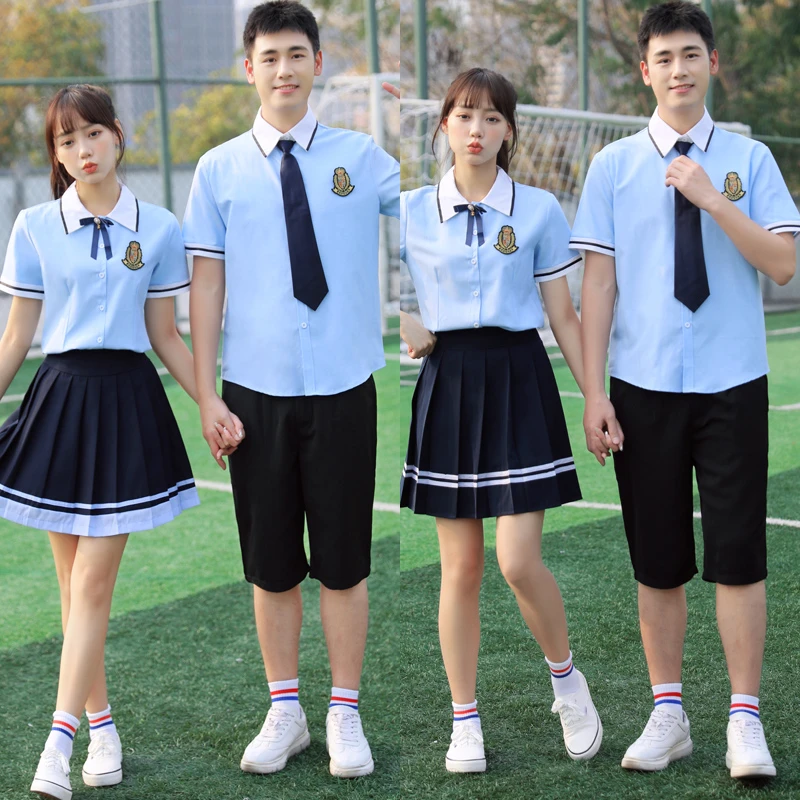 夏季韩版学院风套装小学中学高中生短袖衬衫班服运动会男女校jk服