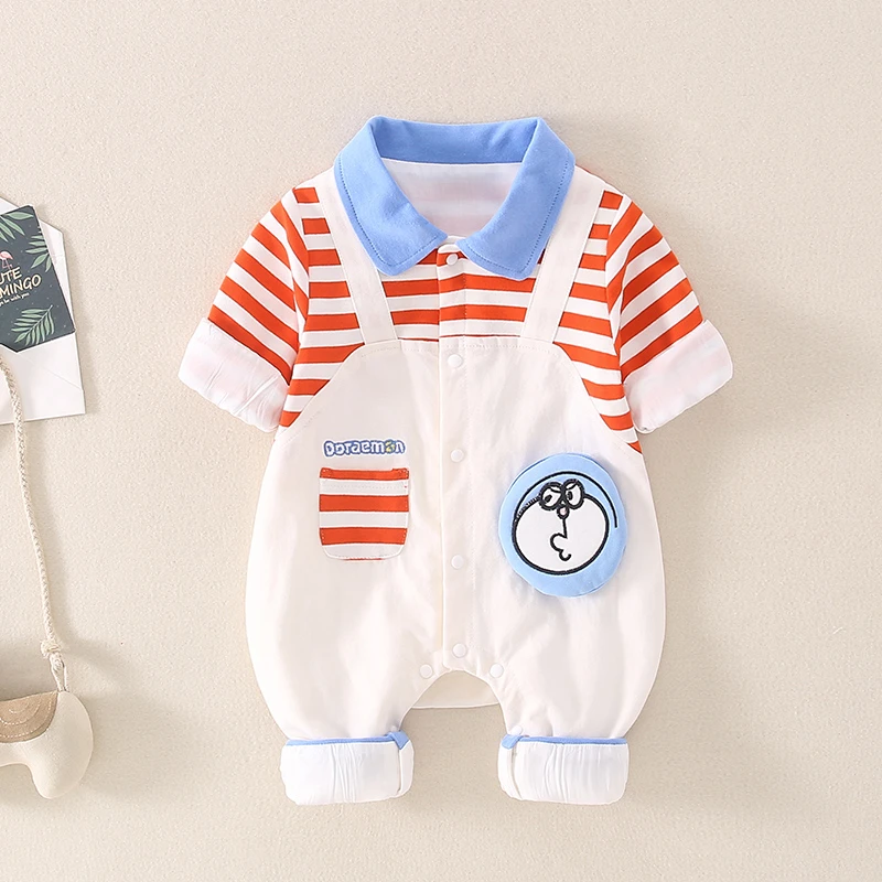 新生婴儿纯棉连体衣春季款男宝宝早春衣服网红款洋气长袖爬服双层