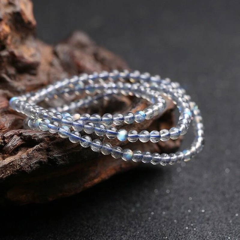 天然灰月光手链女颗颗蓝光冰种拉长石多圈简约手串时尚送女友礼物