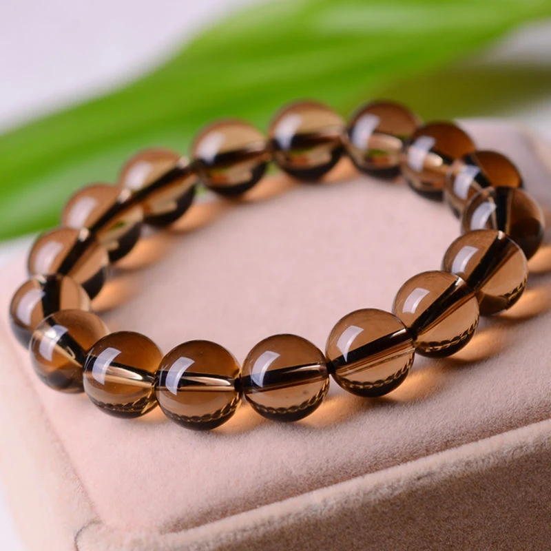 天然茶水晶手链女款茶色水晶男烟晶手串收藏级情侣款时尚饰品礼物