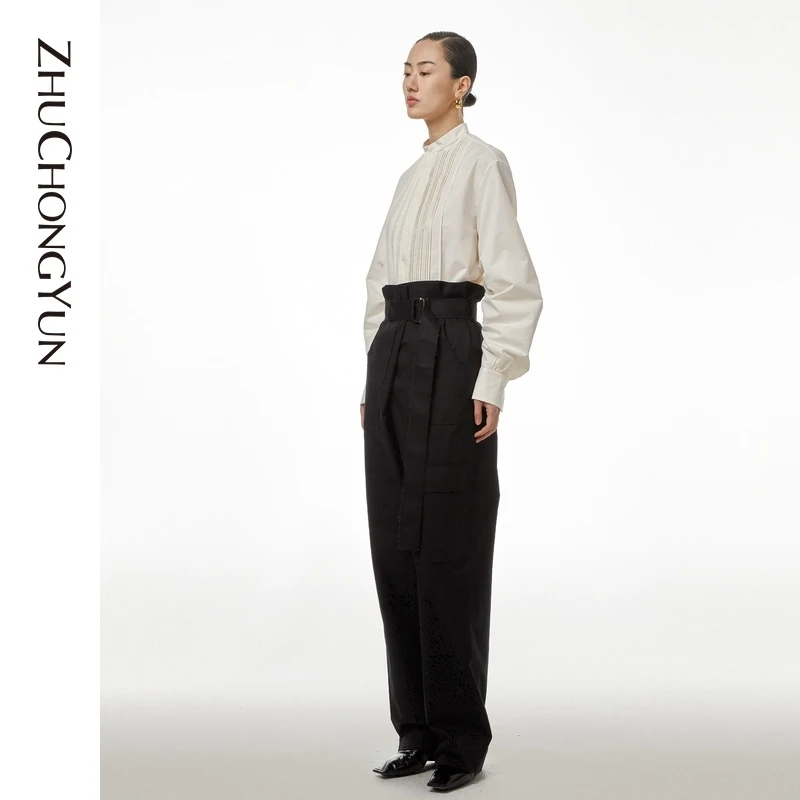 ZHUCHONGYUN新品压褶桑蚕丝棉质衬衫立领针织春夏休闲C1BW20141