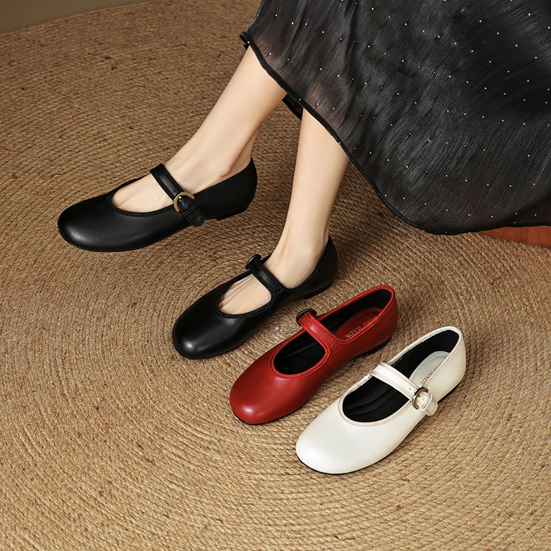 34-43码|1cm平底|黑/白/酒红|陈摸鱼圆头复古一字带玛丽珍单鞋女