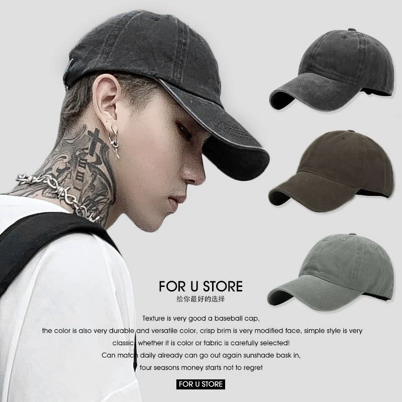 帽子潮流男ins港风街头复古水洗做旧鸭舌帽男女情侣棒球帽子日系