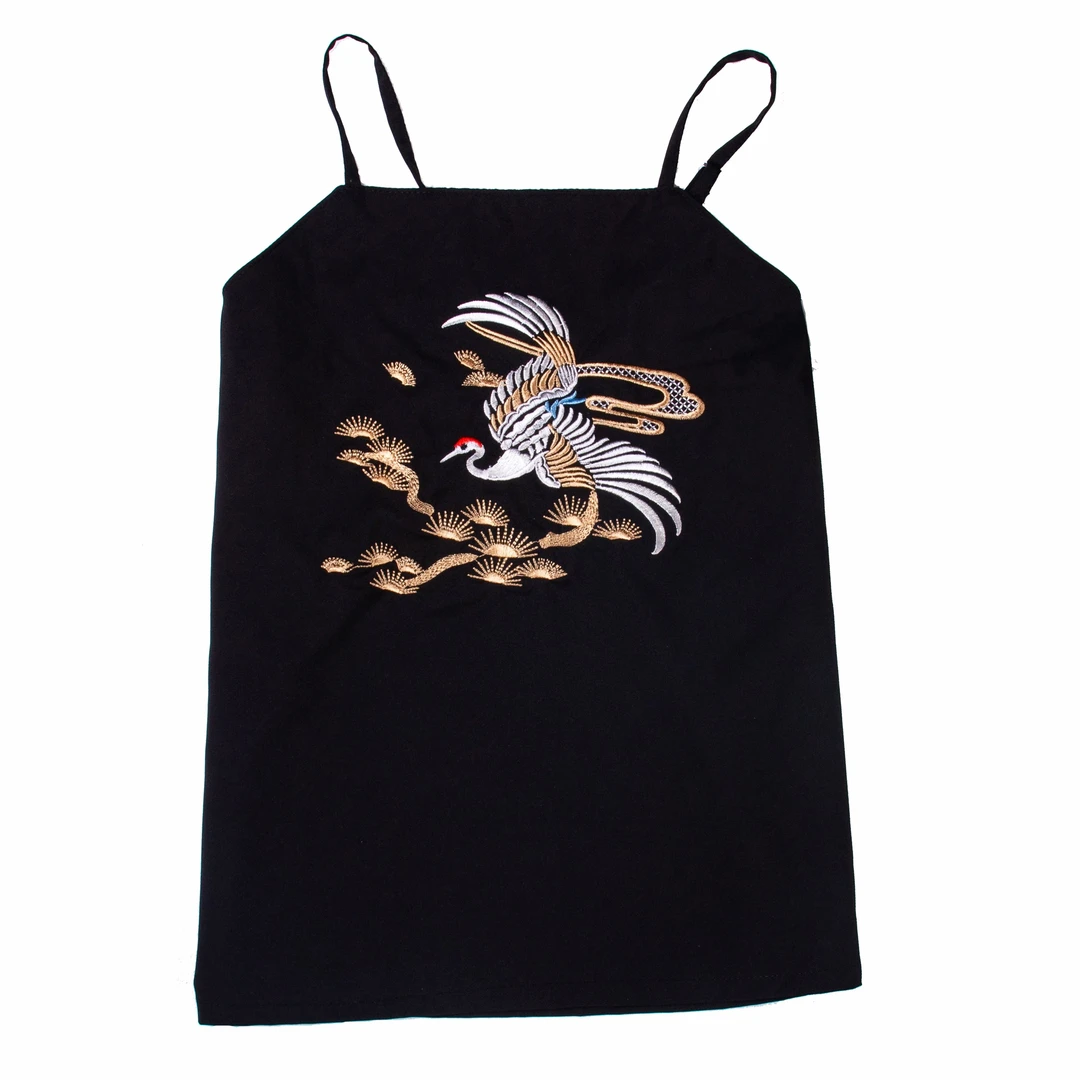 汉服吊带绣花原创黑色吊带内搭抹胸中国风刺绣背心仙鹤百搭裹胸女