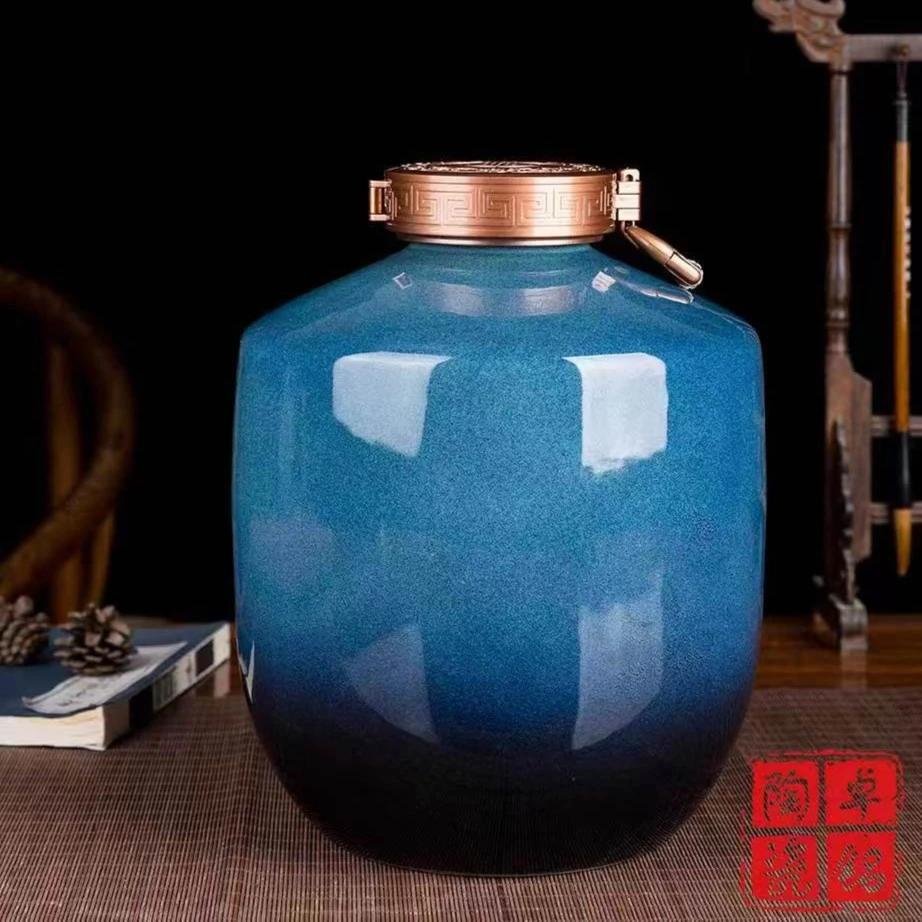 景德镇高温陶瓷空酒瓶空酒坛密封渐变蓝高分盖家用坛子泡酒存酒坛