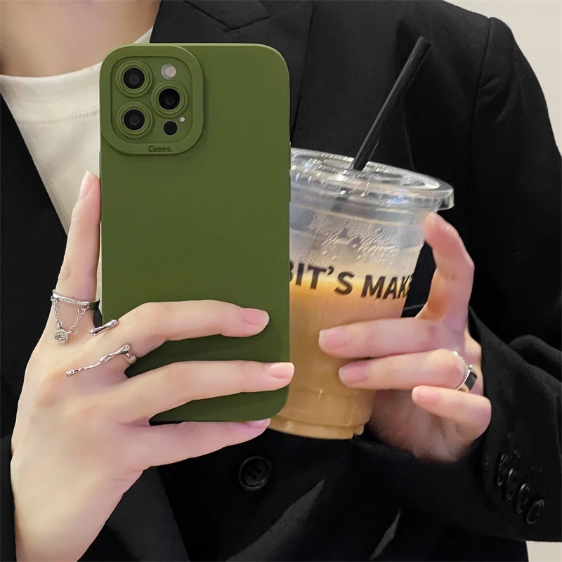 ins松林绿苹果13Pro手机壳iphone11/12/13适用X/XR硅胶8Plus防摔