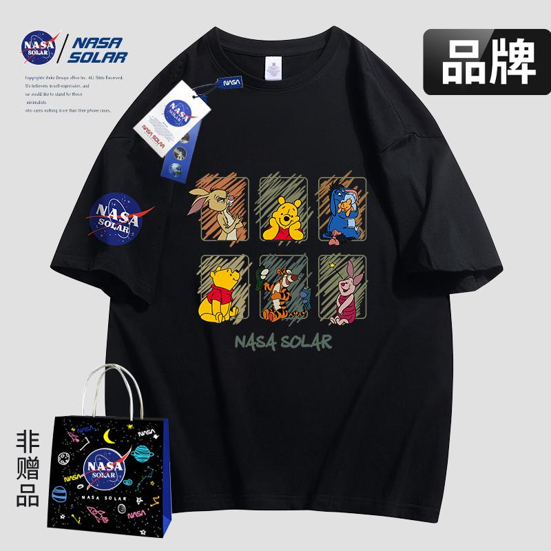 NASA联名款卡通小熊情侣短袖纯棉男女同款T恤ins