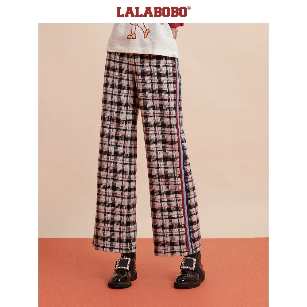 LALABOBO复古限定格纹流苏西装休闲裤|L19D-WXSC15