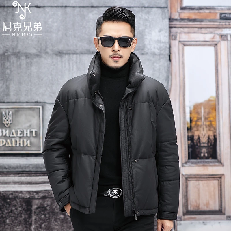 2112海宁真皮皮衣男士头层小牛皮羽绒内胆立领修身冬季夹克外套潮