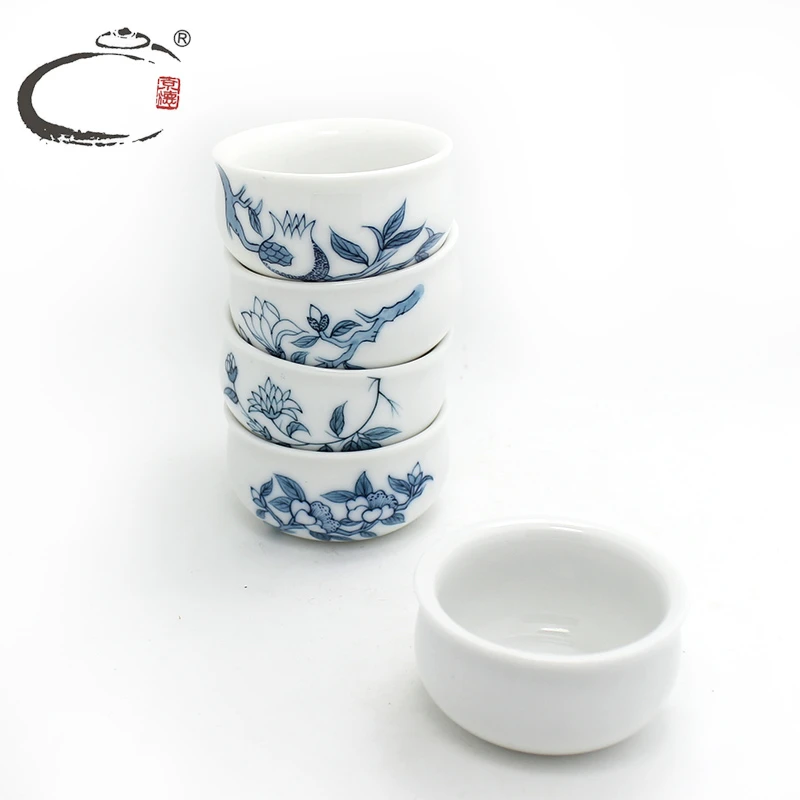 贵和祥热卖青花功夫杯纯白品茗杯景德镇陶瓷小口茶杯功夫茶具单杯