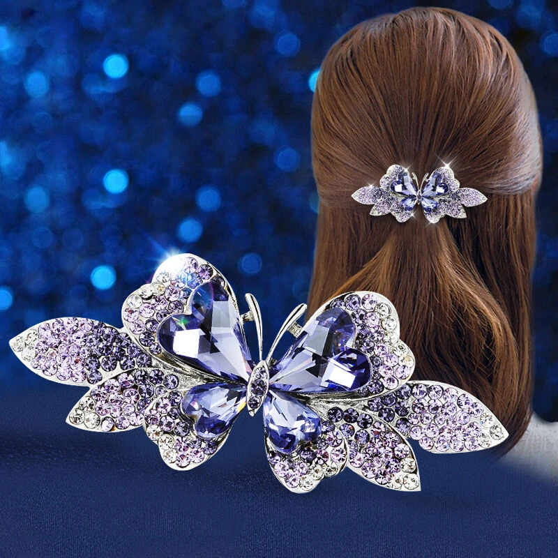 合金合成锆石发饰 高品蝴蝶发夹女顶夹头饰优雅一字夹弹簧横夹04