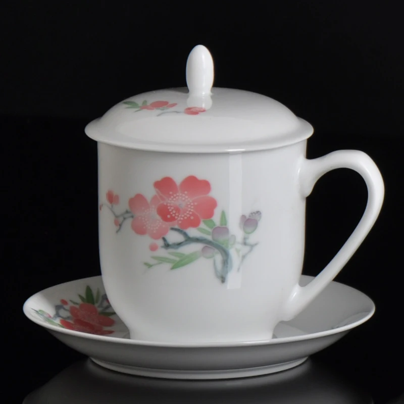 醴陵陶瓷釉下五彩毛瓷杯碟 毛主席专用手绘菊花茶杯 办公礼品杯子