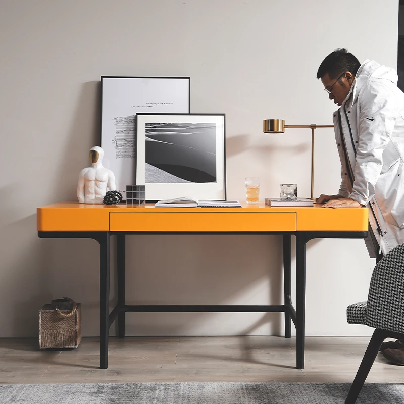 如恩意式设计师风格现代简约橙色书桌电脑台式桌书房写字台 SZ-03