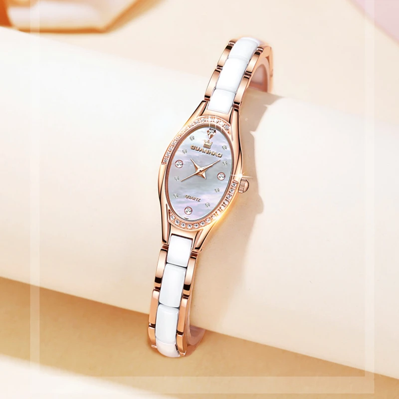 冠豪正品镶钻手表女防水女表陶瓷女士手表女款