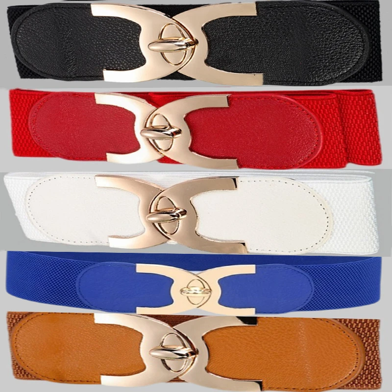 名金臻选专属）时尚复古对扭扣休闲女士橡筋松紧弹力装饰皮带腰封