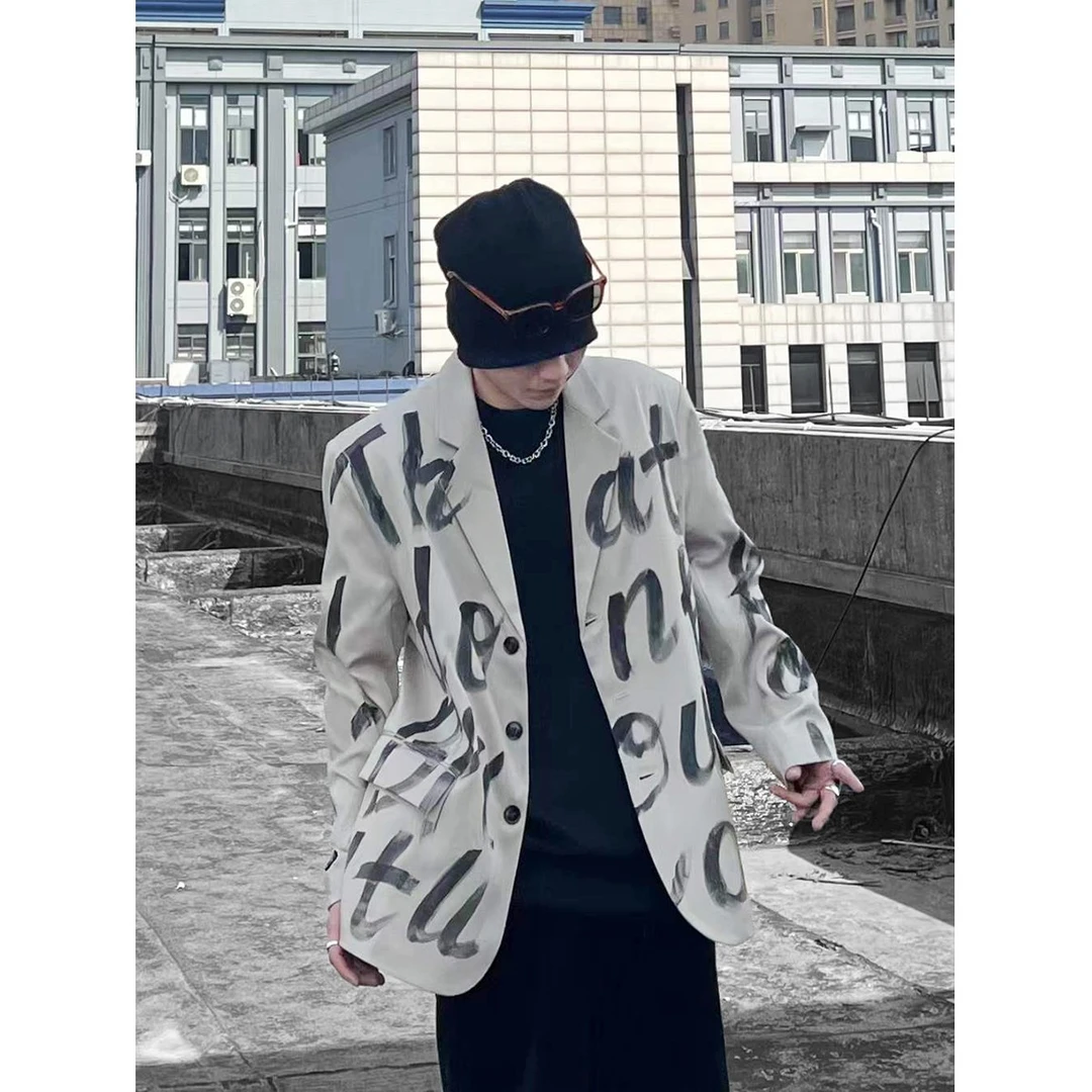 【黑标系列】潮流潮牌个性涂鸦百搭款式西装宽松韩版男士痞帅西服