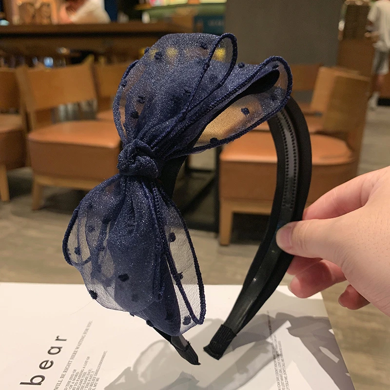 Mibeco新款简约黑色蕾丝发箍女气质百搭甜美发卡带齿防滑网纱头饰