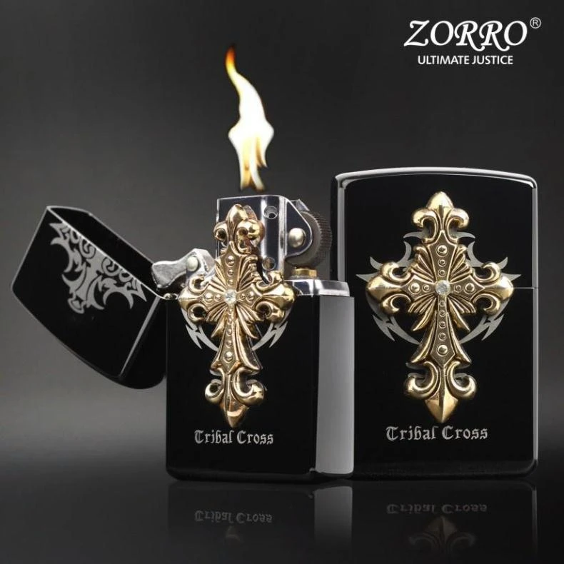 ZORRO佐罗煤油打火机黑冰天使十字架个性防风高颜值男士生日礼物