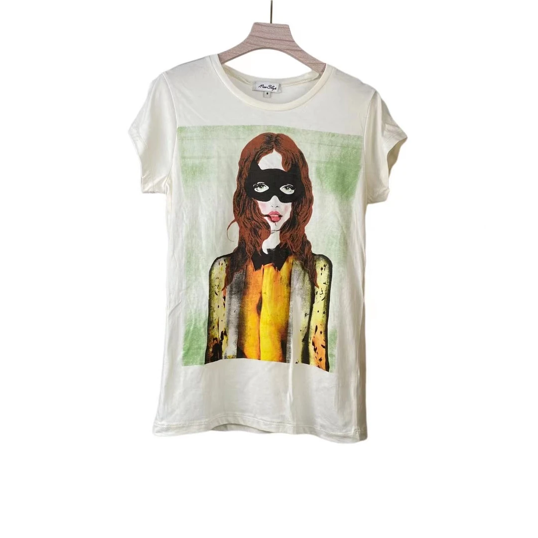 外贸原单美女T恤短袖百搭女装夏季宽松个性卡通潮流设计师轻奢