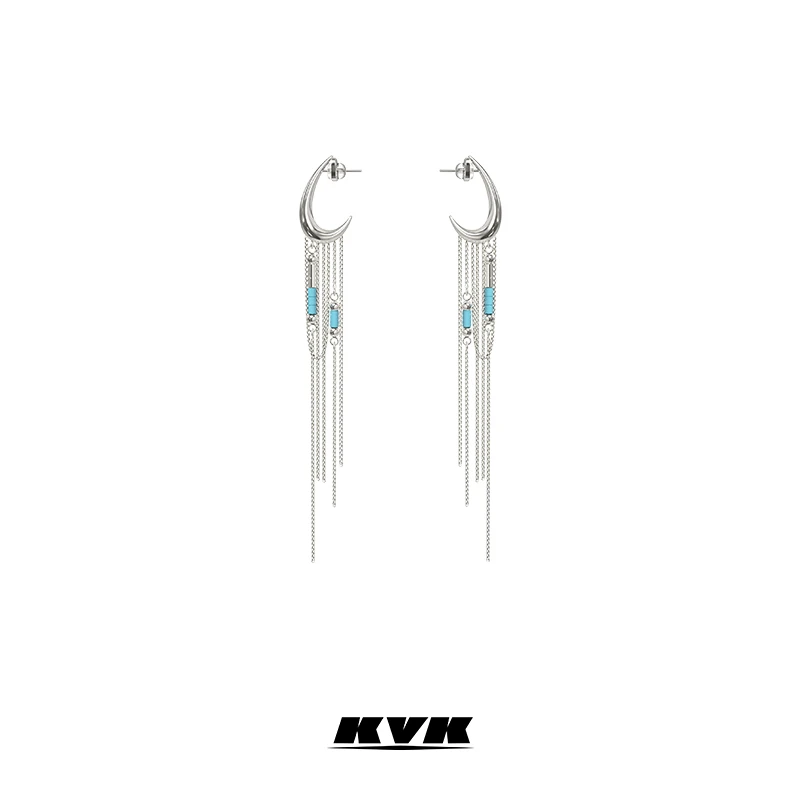 KVK 铜合金耳饰   HUNTING 游猎系列弯刀筒珠流苏耳钉