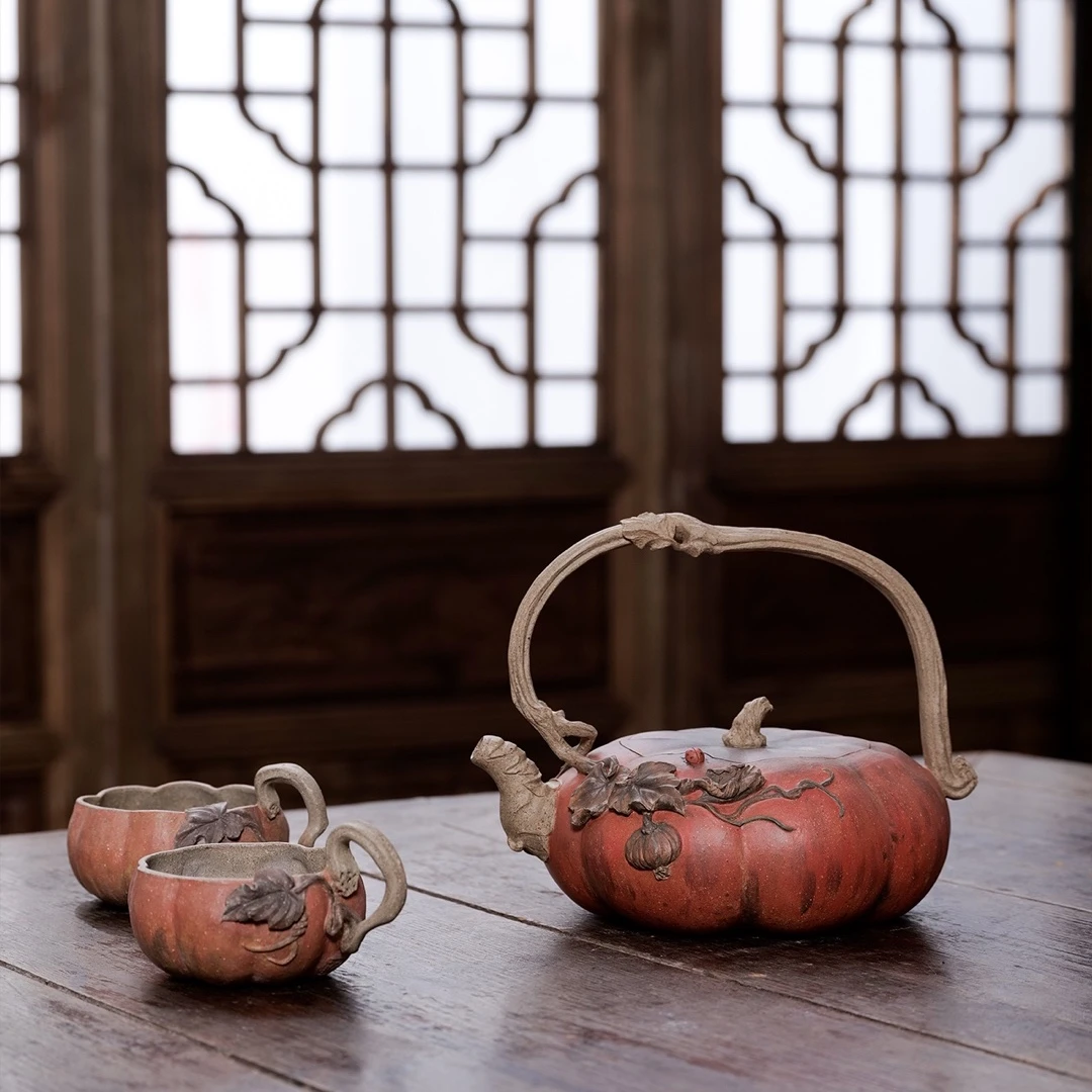 南瓜茶壶  全手工 名家名作 高级工艺美术师张锋 紫砂茶壶  花器