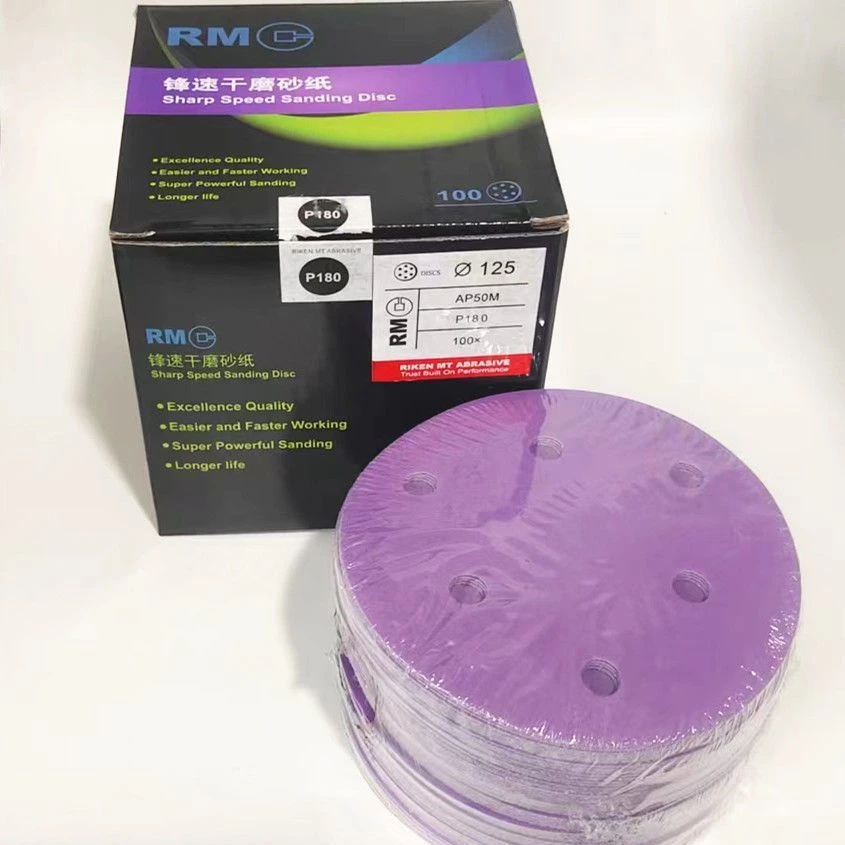 锋速紫砂干磨砂纸5寸6孔6寸17孔钣金喷漆家具打磨自粘圆形植绒