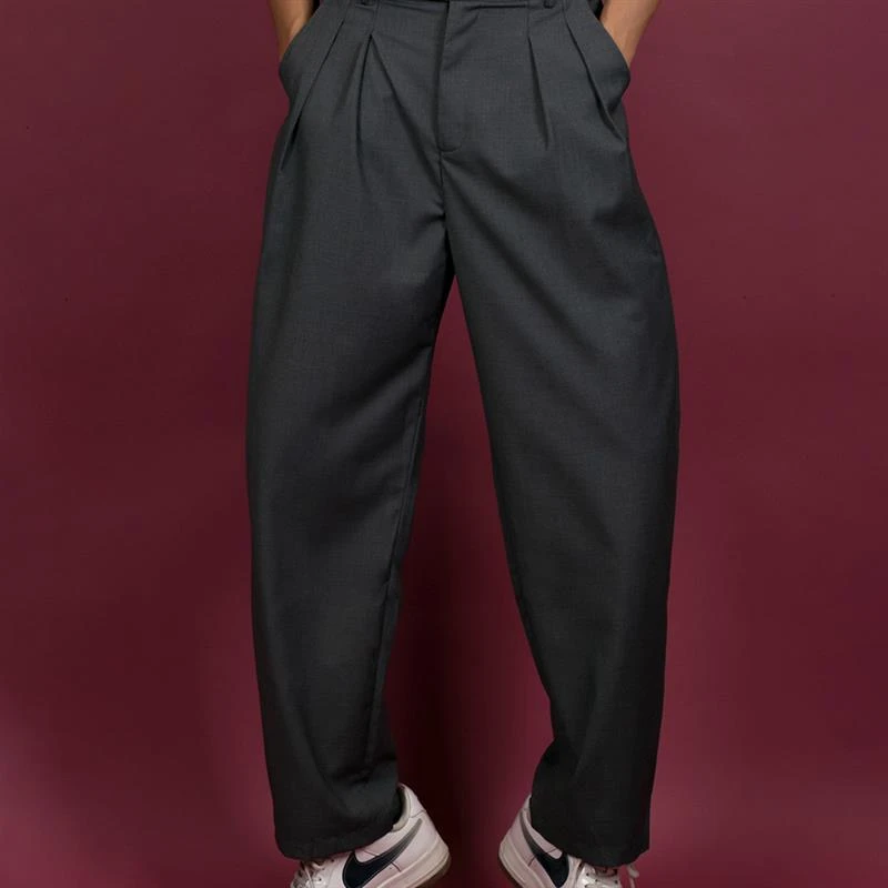 CLP原创男装复古基本款灰色宽松阔腿西裤时髦百搭显腿长休闲长裤