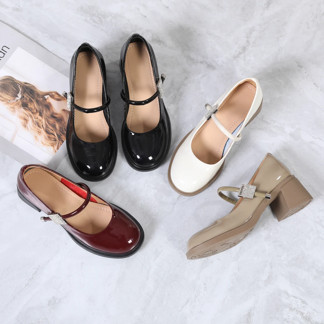 【NO退NO换】玛丽珍真皮浅口皮鞋头层牛皮单鞋女圆头粗跟软底