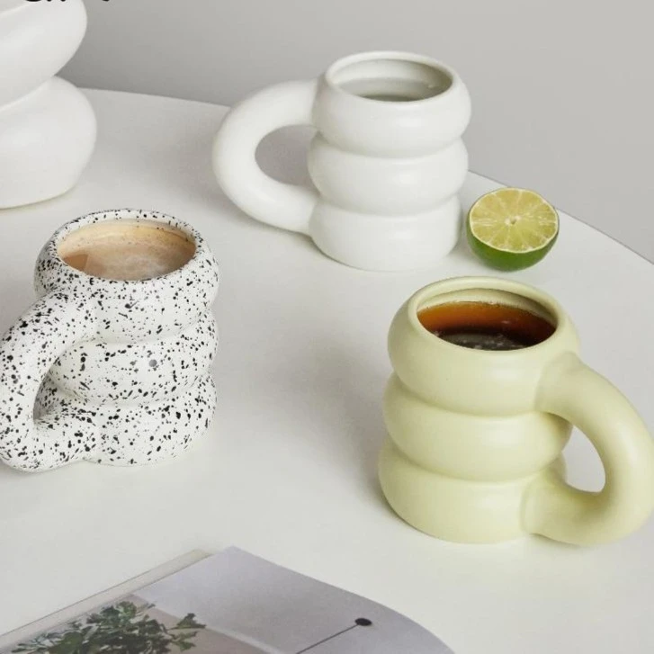 态生活纯色泼墨陶瓷马克杯子北欧ins网红小众轮胎杯微波炉加热