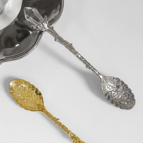 态生活复古水晶个性浮雕勺子创意欧式宫廷长柄咖啡勺冰淇淋勺子