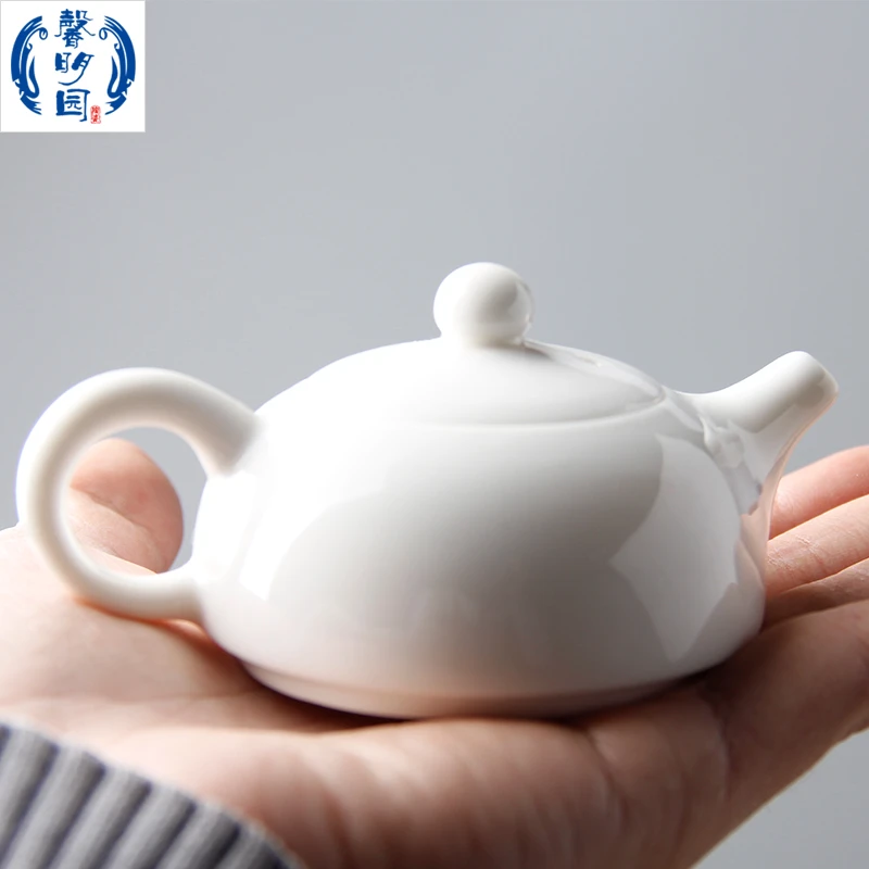 大埔馨明园白玉瓷手工壶好出水纯白小号翠壶 80ml功夫茶具一杯壶