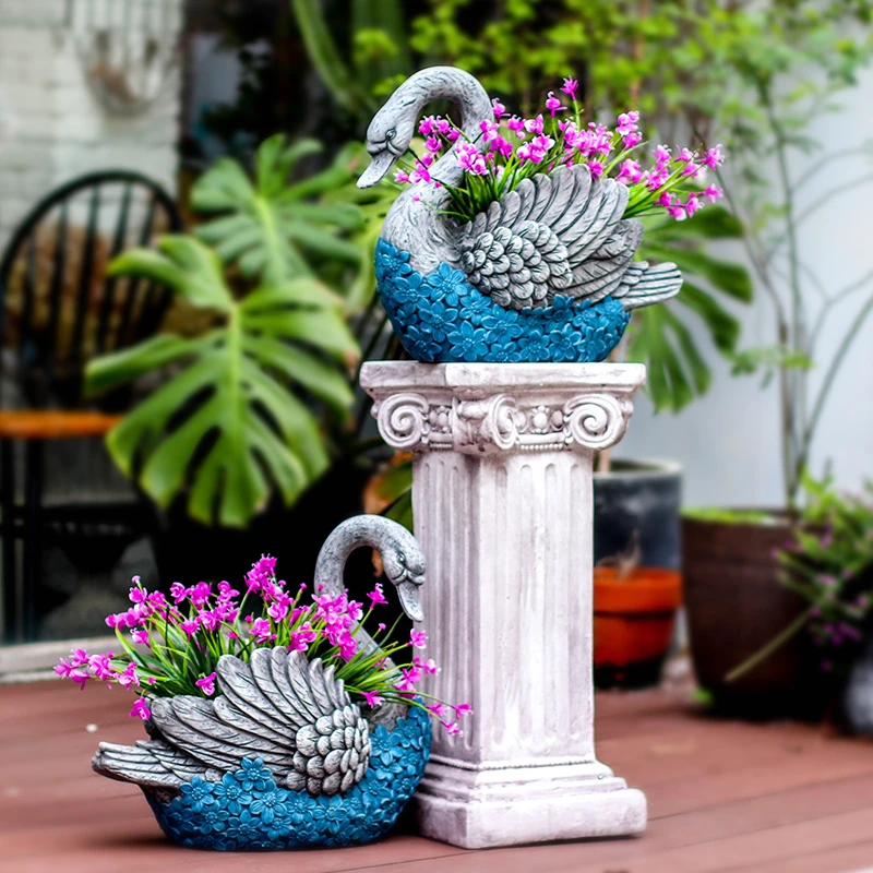 天鹅花盆多肉造型创意动物阳台别墅庭院花园室外装饰布置院子摆件