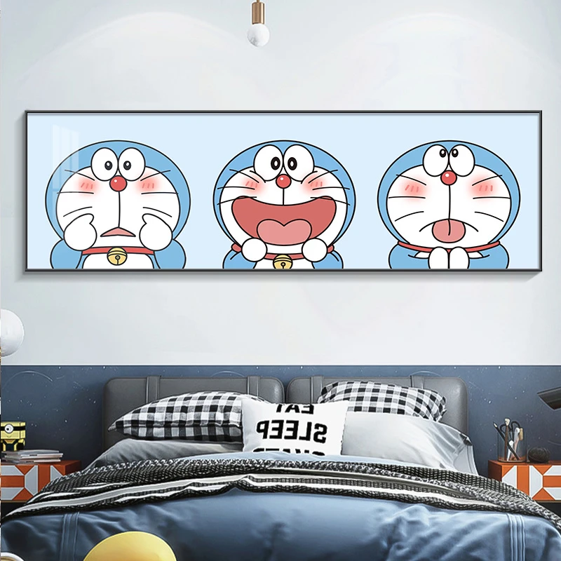 哆啦A梦儿童房装饰画卡通床头挂画男女孩童动漫卧室画可爱机器猫
