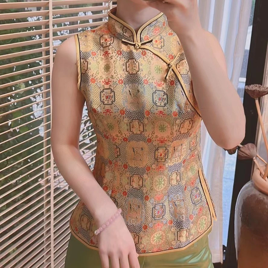 1644宋锦假襟无袖上衣