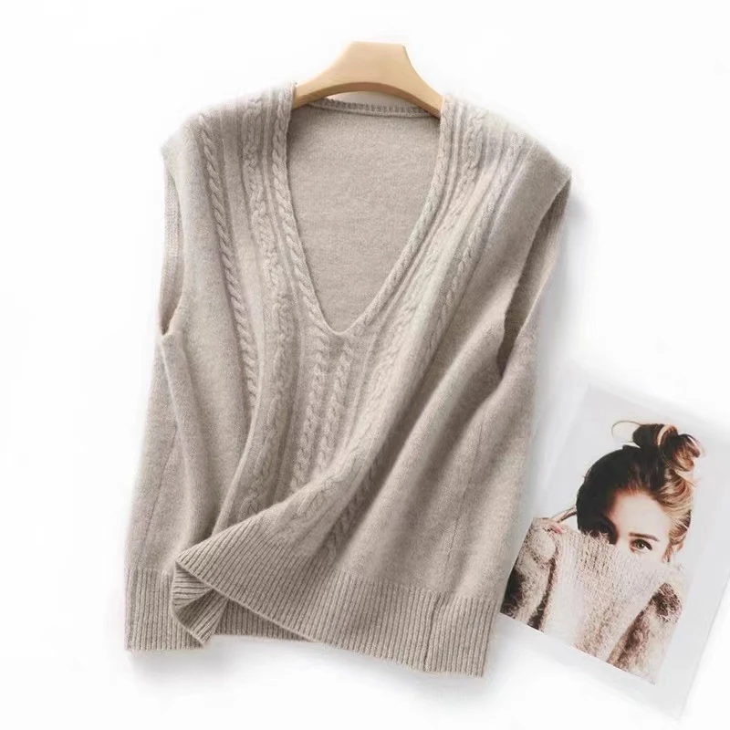 新款羊毛v领外穿麻花风格套头百搭甜美羊绒针织背心秋冬柔滑舒适