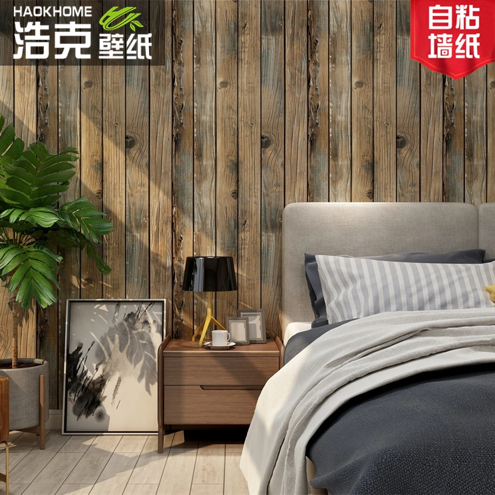 加厚复古3d立体仿真木纹木板贴纸PVC墙纸自粘餐厅卧室背景墙壁纸