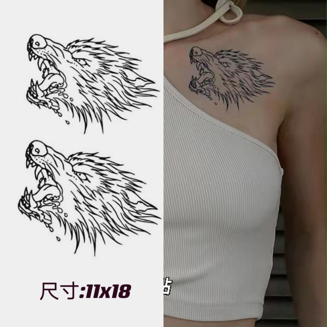 柒画（GZ-121) 霸气狼头 草本纹身贴防水身体贴画 半臂11x18cm